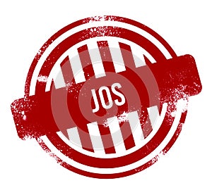 Jos - Red grunge button, stamp photo
