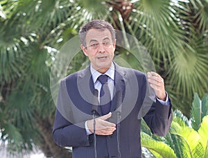 Jose luis Rodriguez Zapatero gestures during media comference in palma de mallorca