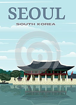 Joseon dynasty Royal Palace illustration best for travel poster