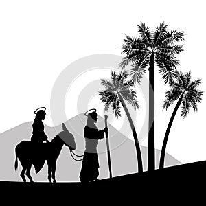 Joseph, maria and donkey icon. Merry Christmas design. Vector gr