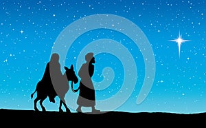 Joseph Mary go to Bethlehem. Vector drawing