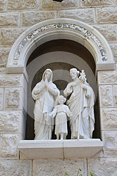 Joseph, Mary and Jesus Statues at St. Joseph`s Church, Nazareth, Israel