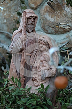 Joseph Mary and Jesus wood statue photo