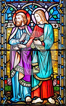 Joseph and Mary Stained Glass Window