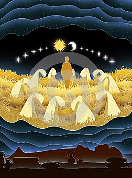 Joseph\'s dreams. Bible story. Paper art. Abstract, illustration, minimalism. Digital Art.