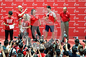 Joseph Schooling, the Singapore's first Olympic gold medalist, on his victory parade around Singapore. 18th August 2016