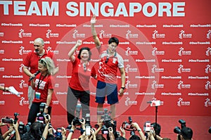 Joseph Schooling, the Singapore's first Olympic gold medalist, on his victory parade around Singapore. 18th August 2016