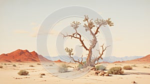 Vintage Oil Painting Of Joshua Tree In The Desert photo