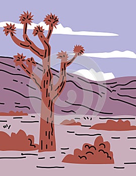 Joshua Tree National Park in Southeastern California WPA Poster Line Art