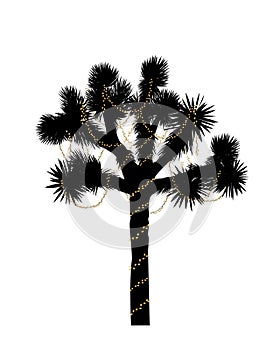 Joshua tree silhouette decorated with christmas lights. Vector illustration