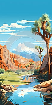 Joshua Trees In Desert: Vector Cartoon Illustration photo