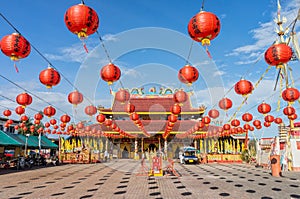 The joss house is decorated for vegetarian festival on Sep 27, 2014 in Takua Pa