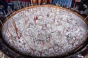 Burning incense at a Buddhist temple photo