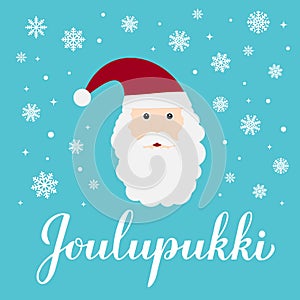 Joulupukki or Santa Claus in Finnish. Calligraphy hand lettering. Cute cartoon character. New Year and Christmas