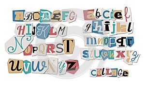 Journal cut letters set. Retro Colorful alphabet selected from newspaper clippings with capital letters anonymous art