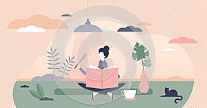 Journaling vector illustration. Writing daily diary flat tiny persons concept