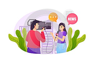 Journalism concept in flat style with people scene.