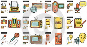 Journalism line icon set.