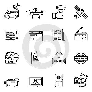 Journalism & Media news icon set. Thin line style stock vector.