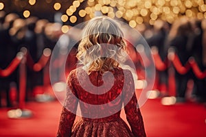 Journalist child girl red carpet. Generate Ai