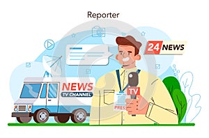 Journalist concept. Newspaper, internet and radio journalism. TV reporter