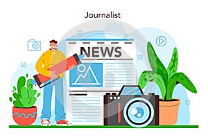 Journalist concept. Newspaper, internet and radio journalism. TV reporter