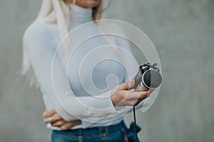 Journalist holding microphone and sound recorder dictaphone at NEWS conference