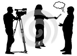 Journalist interview and cameraman silhouette.