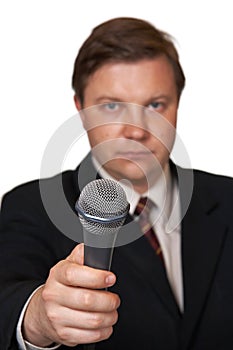 Journalist with microphone photo