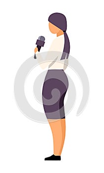 Journalist with microphone semi flat color vector character