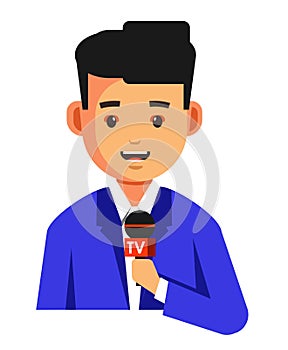 Journalist or news reader with microphone correspondent TV show host