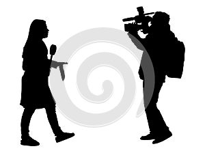 Journalist News Reporter Interview with camera crew silhouette.