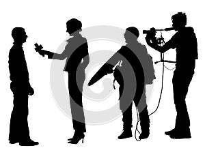 Journalist News Reporter Interview with camera crew silhouette. photo