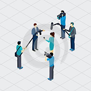 Journalist Profession Teamwork Isometric Banner