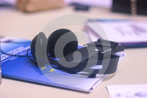 journalist work with voice recorder