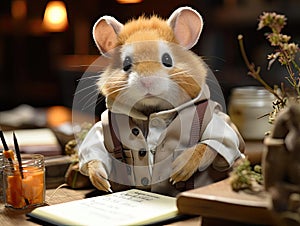 Journalistic hamster with pen and notepad