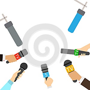 Journalists with microphones.