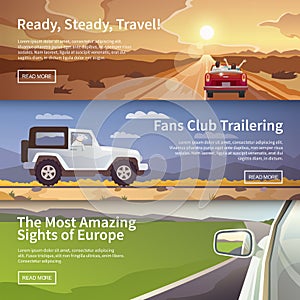 Journey by car. Vector web banners.