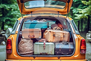 Journey Essentials Packed Suitcases in the Open Trunk of a Car