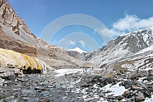 Journey on foot through the mountain valley