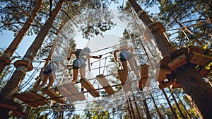The Journey of Joyful Children as They Challenge Themselves on a High Ropes Course, Fostering Trust and Adrenaline