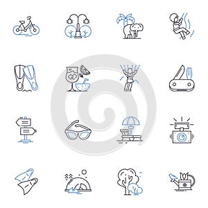 Journey line icons collection. Adventure, Exploration, Pilgrimage, Expedition, Odyssey, Trek, Wanderlust vector and