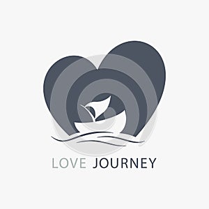 Journey of love boat logo with heart shape background