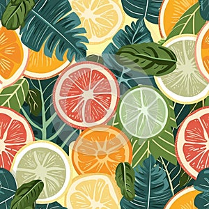 Journey through a lush jungle of taste with this seamless pattern, where the zing of grapefruits, oranges, and limes