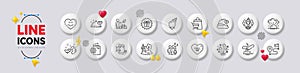 Journey, Smile chat and Travel passport line icons. For web app, printing. White buttons 3d icons. Vector