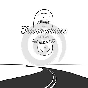 Journey of a thousand miles typographic poster. Vintage vector illustration.