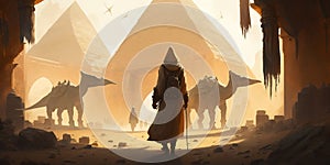 A journey to the great pyramid. Fantasy scenery. concept art. Illustration. Generative AI