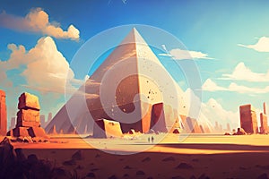 A journey to the great pyramid. Fantasy scenery. concept art. Illustration. Generative AI