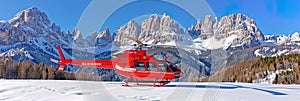 A journey to a mountain helicopter rising to heaven over majestic peaks, where travelers enjoy