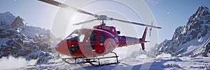 A journey to a mountain helicopter rising to heaven over majestic peaks, where travelers enjoy ex